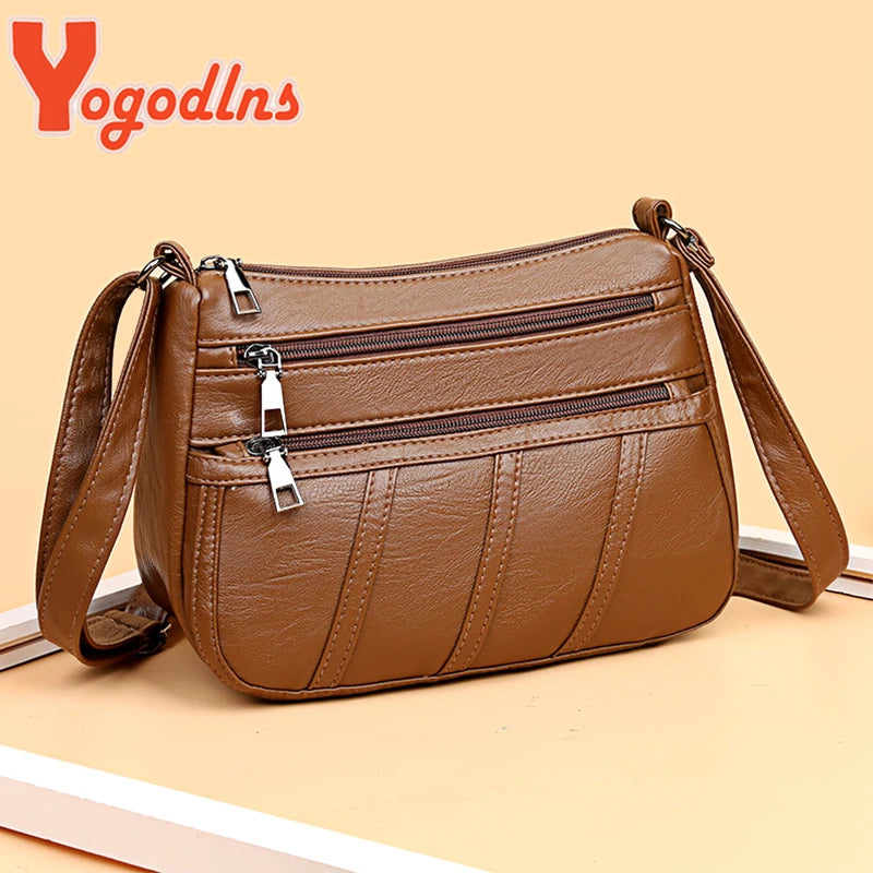 Vintage PU Leather Shoulder Bag Large Capacity Crossbody Square Shopping Pouch