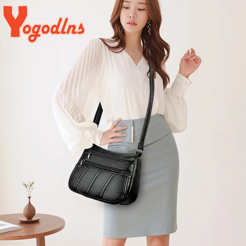 Vintage PU Leather Shoulder Bag Large Capacity Crossbody Square Shopping Pouch