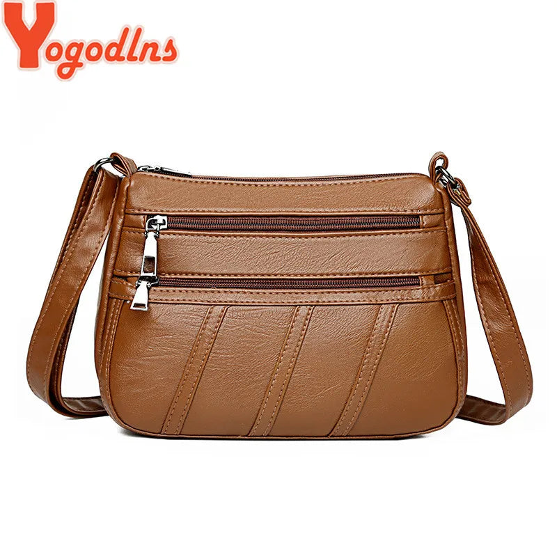 Vintage PU Leather Shoulder Bag Large Capacity Crossbody Square Shopping Pouch