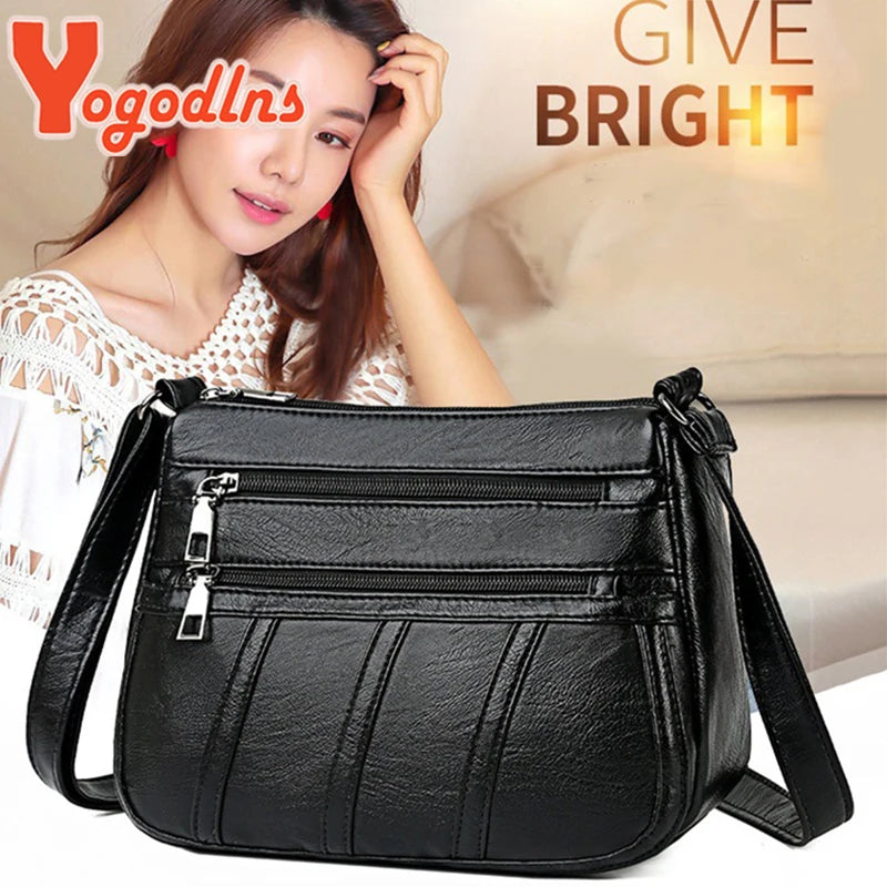 Vintage PU Leather Shoulder Bag Large Capacity Crossbody Square Shopping Pouch