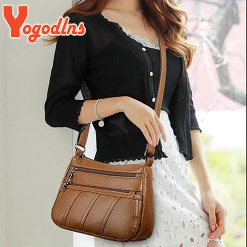 Vintage PU Leather Shoulder Bag Large Capacity Crossbody Square Shopping Pouch