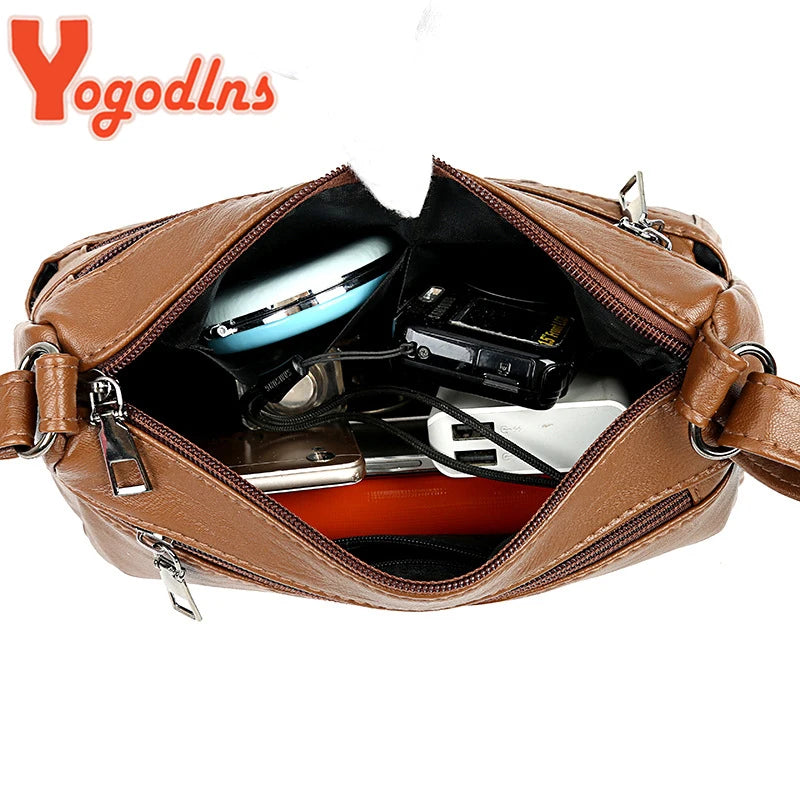Vintage PU Leather Shoulder Bag Large Capacity Crossbody Square Shopping Pouch