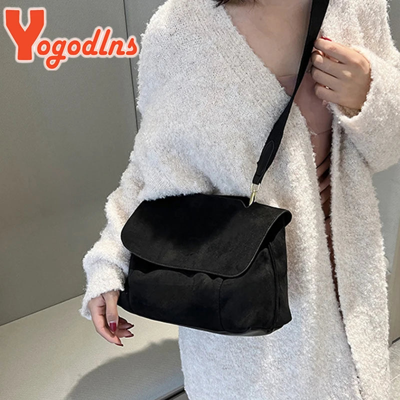 Winter Frosted Leather Shoulder Bag Female Flap Crossbody Bag