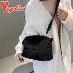 Winter Frosted Leather Shoulder Bag Female Flap Crossbody Bag