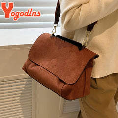 Winter Frosted Leather Shoulder Bag Female Flap Crossbody Bag