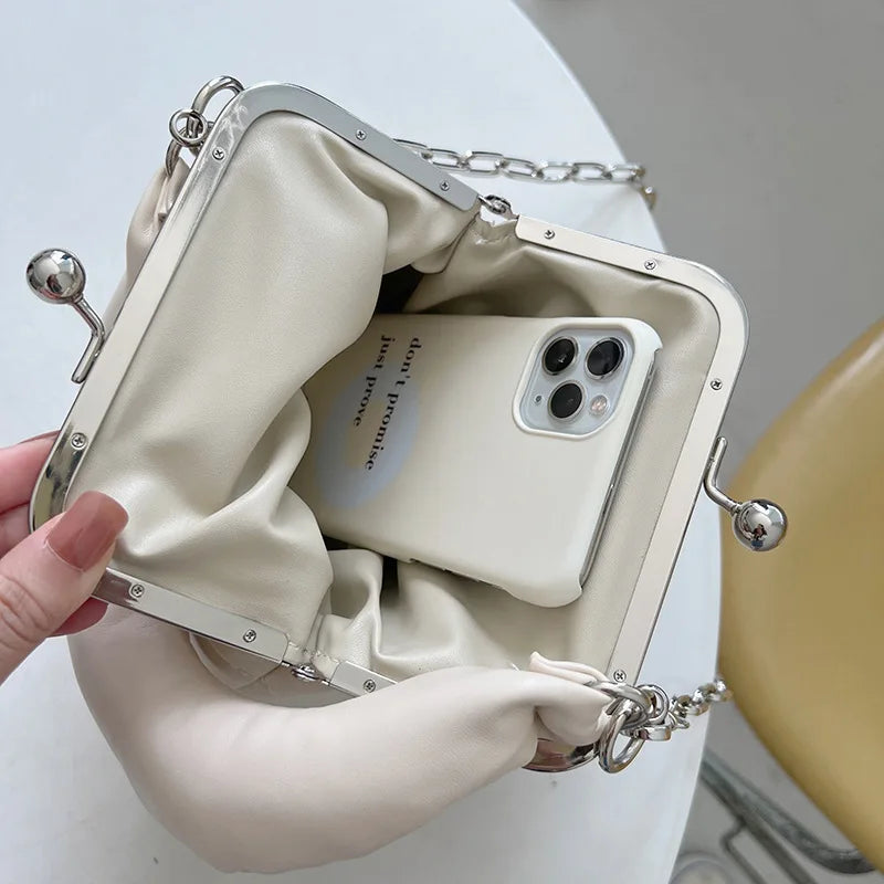 Casual Chain Shoulder Bag with Metal Clip Opening