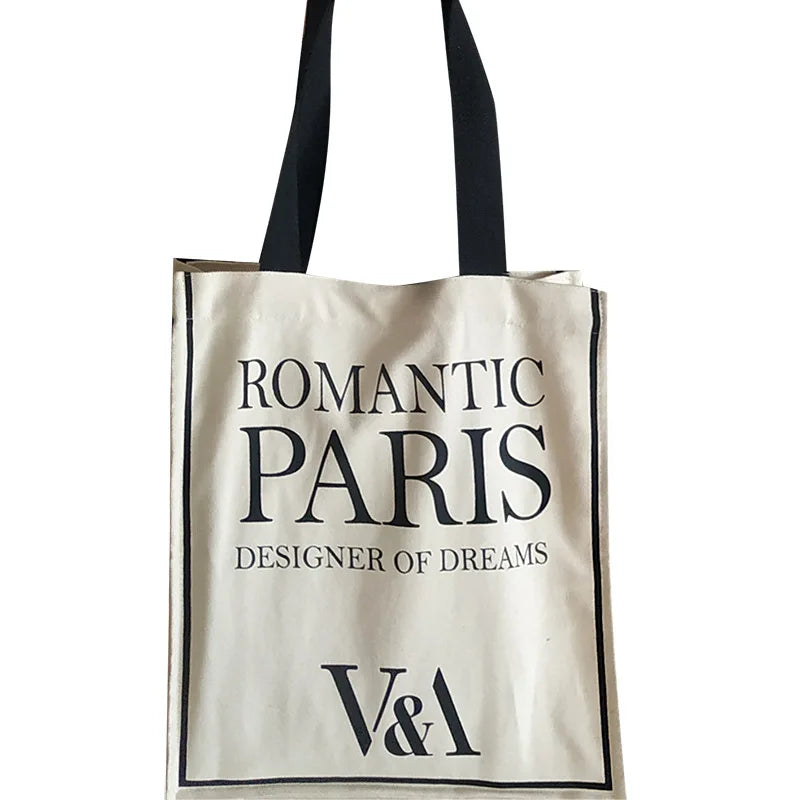 Canvas Cotton Print Zipper Shopping Bags Girls Casual Handbag
