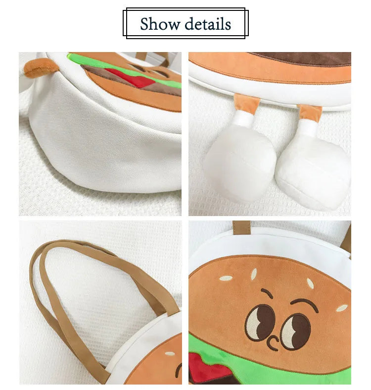 Hamburger Shoulder Bag Large-capacity Canvas Casual Shopping