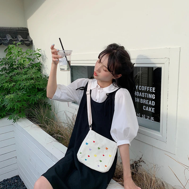 Canvas Cross Body Bag Smiley Girls Shopping Shoulder Mini Casual