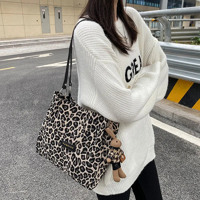 Leopard Shoulder Bag Reusable Shopping Bags Underarm Pack Casual Tote