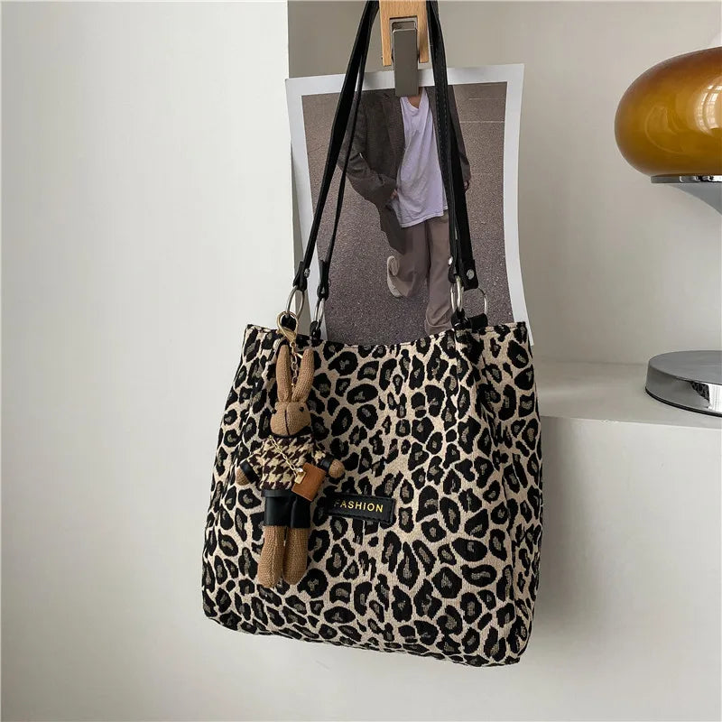 Leopard Shoulder Bag Reusable Shopping Bags Underarm Pack Casual Tote