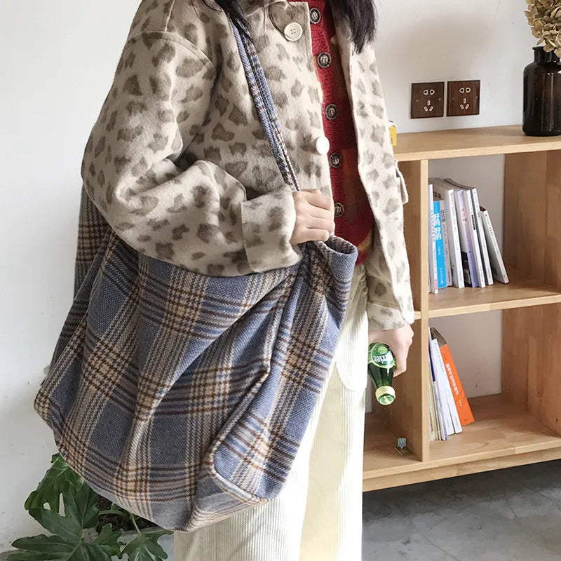 Large Capacity Plaid Shoulder Bag Vintage Wild Bags