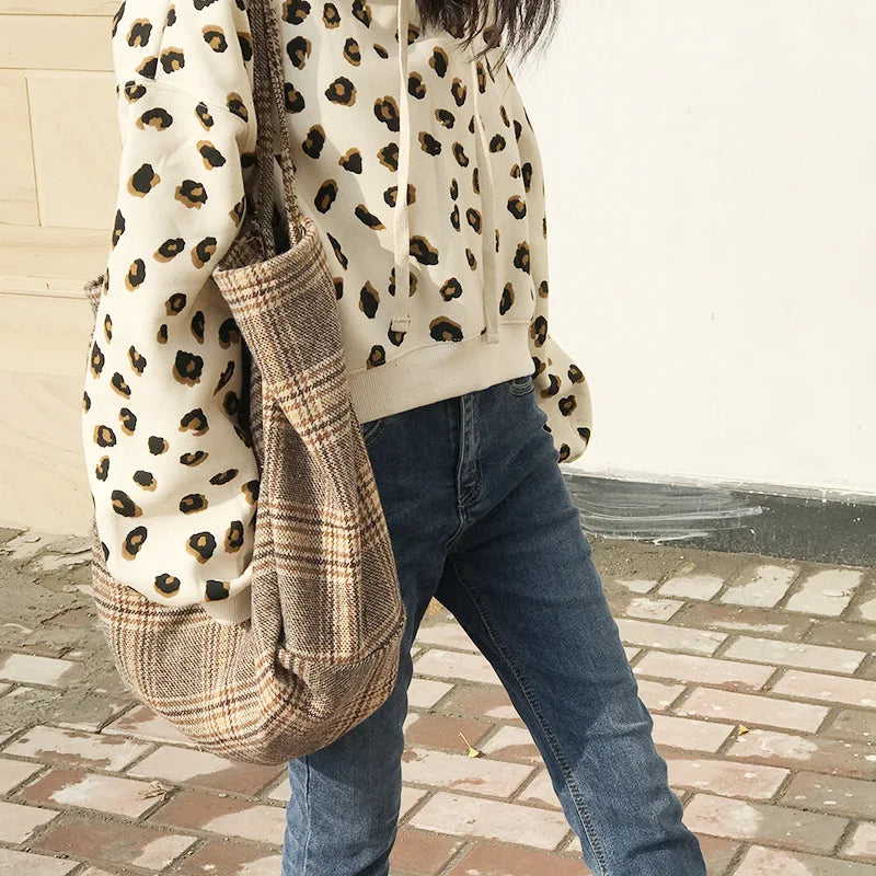 Large Capacity Plaid Shoulder Bag Vintage Wild Bags
