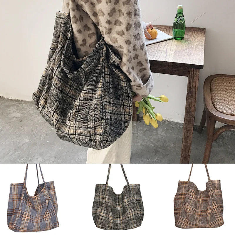 Large Capacity Plaid Shoulder Bag Vintage Wild Bags