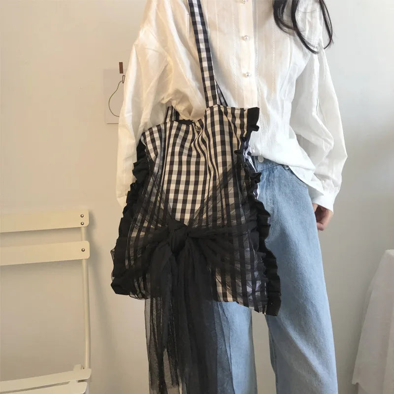 Plaid Ladies Shopping Bag Handbag Women's Tote Ultra Light