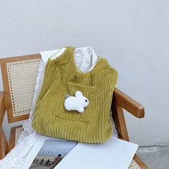 Corduroy Shoulder Bag Bunny Pattern Plush Large Capacity Tote Bag