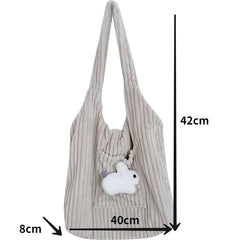 Corduroy Shoulder Bag Bunny Pattern Plush Large Capacity Tote Bag