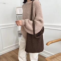 Youda Ins Woven Tote Bag Women Literary Shoulder Handbag