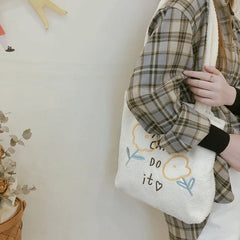 Plush Shoulder Bag Flower Embroidery Handbag Casual Tote Bags
