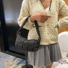 Lattice Pattern Shoulder Bags Space Cotton Handbag Women Small Fluffy Tote Pack