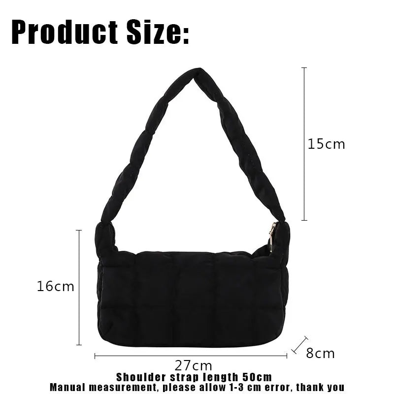 Lattice Pattern Shoulder Bags Space Cotton Handbag Women Small Fluffy Tote Pack