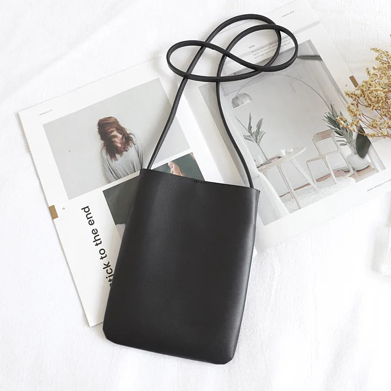 Classic Style Ladies Mobile Phone Pouch Solid PU Material Girl Messenger Bag