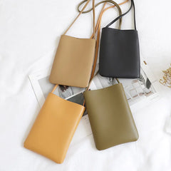 Classic Style Ladies Mobile Phone Pouch Solid PU Material Girl Messenger Bag
