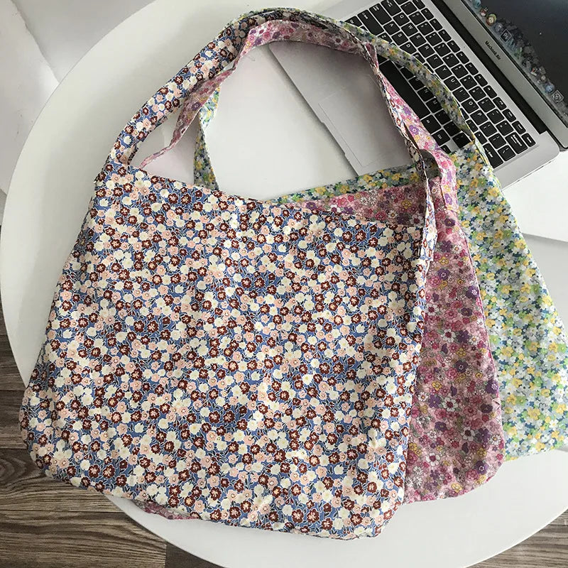 Floral Canvas Shoulder Bag for Women Retro Tote Handbag
