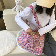 Floral Canvas Shoulder Bag for Women Retro Tote Handbag