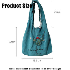 Corduroy Shopping Bag Female Canvas Shoulder Bags Flowers Handbag