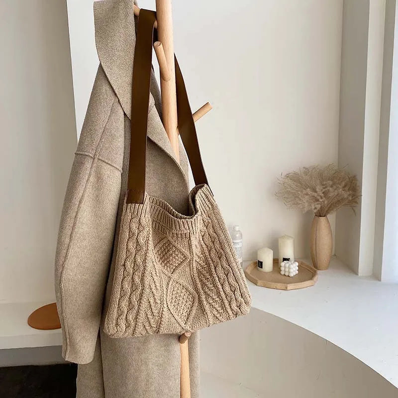 Women Woolen Knitted Braid Cross Handbag Retro Winter Bag