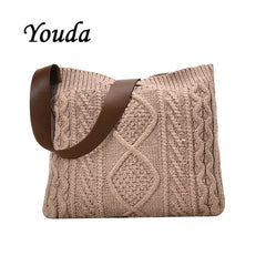 Women Woolen Knitted Braid Cross Handbag Retro Winter Bag