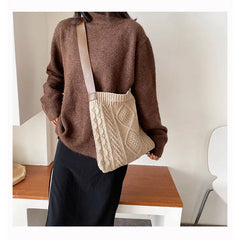 Women Woolen Knitted Braid Cross Handbag Retro Winter Bag