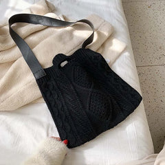 Women Woolen Knitted Braid Cross Handbag Retro Winter Bag