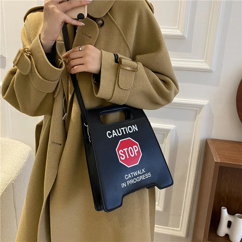 Creative Caution Letters Sign Crossbody Bag for Women