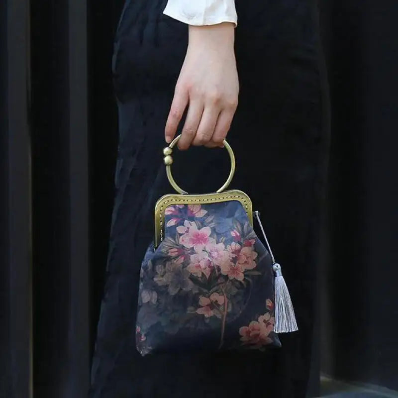 Vintage Silk Cheongsam Bags Ladies Floral Tassel Shoulder Handbag