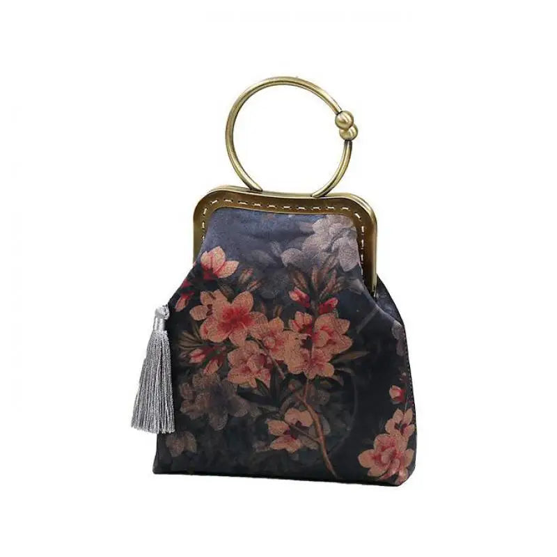 Vintage Silk Cheongsam Bags Ladies Floral Tassel Shoulder Handbag