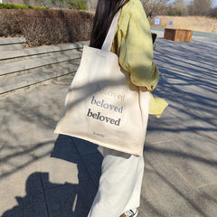 Youth Canvas Tote Bag Student Letter Printing Handbag Shoulder Bags
