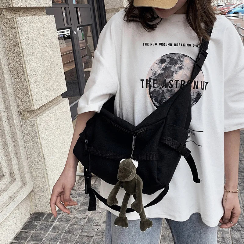 Youth Canvas Crossbody Bag Girls Shoulder Messenger Handbag