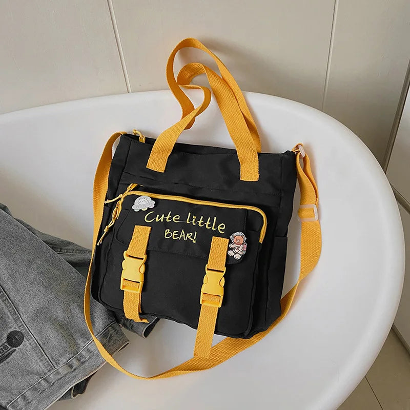 Youth Female Canvas Handbags Shoulder Bags Messenger Bag Student Tote Crossbody