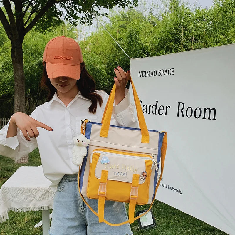 Youth Female Canvas Handbags Shoulder Bags Messenger Bag Student Tote Crossbody