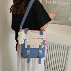 Youth Female Canvas Shoulder Bag Nylon Messenger Student Girl Crossbody Tote Sch