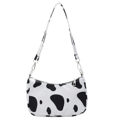 Youth Ladies Nylon Cow Print Underarm Tote Bag Purse
