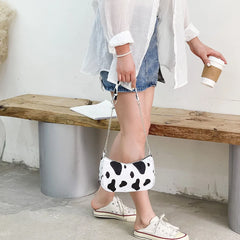 Youth Ladies Nylon Cow Print Underarm Tote Bag Purse