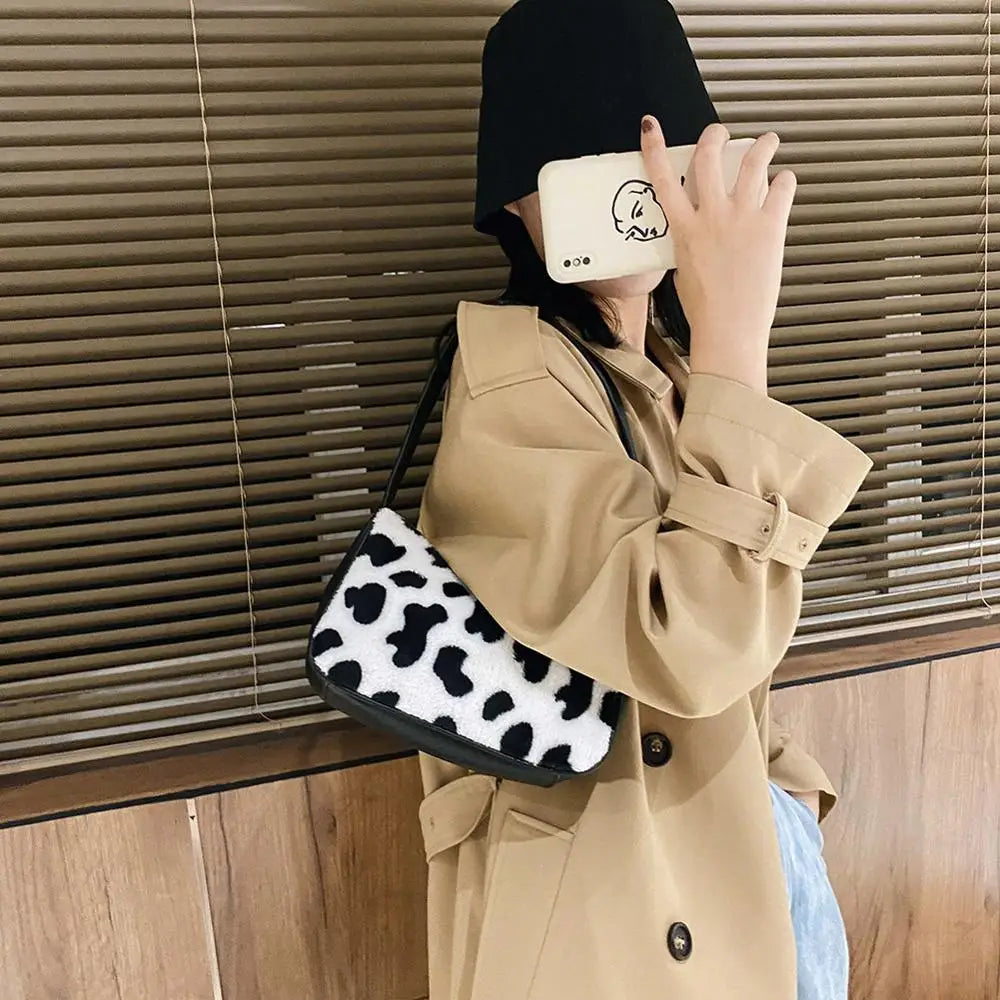 Youth Ladies Plush Shoulder Underarm Bag Handbag Clutch Totes