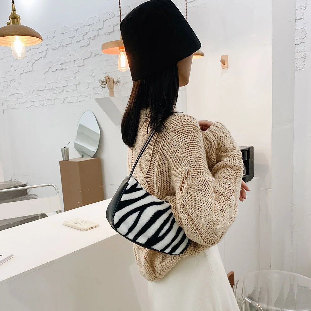 Youth Ladies Plush Shoulder Underarm Bag Handbag Clutch Totes