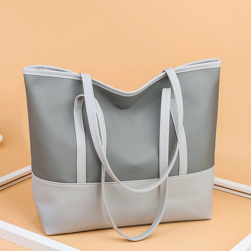 Youth Ladies Splicing Shoulder Bag Portable Satchel Leather Oxford Tote