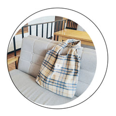 Yoyda Women's Plaid Cotton Handbag Retro Large Capacity Shoulder Bag