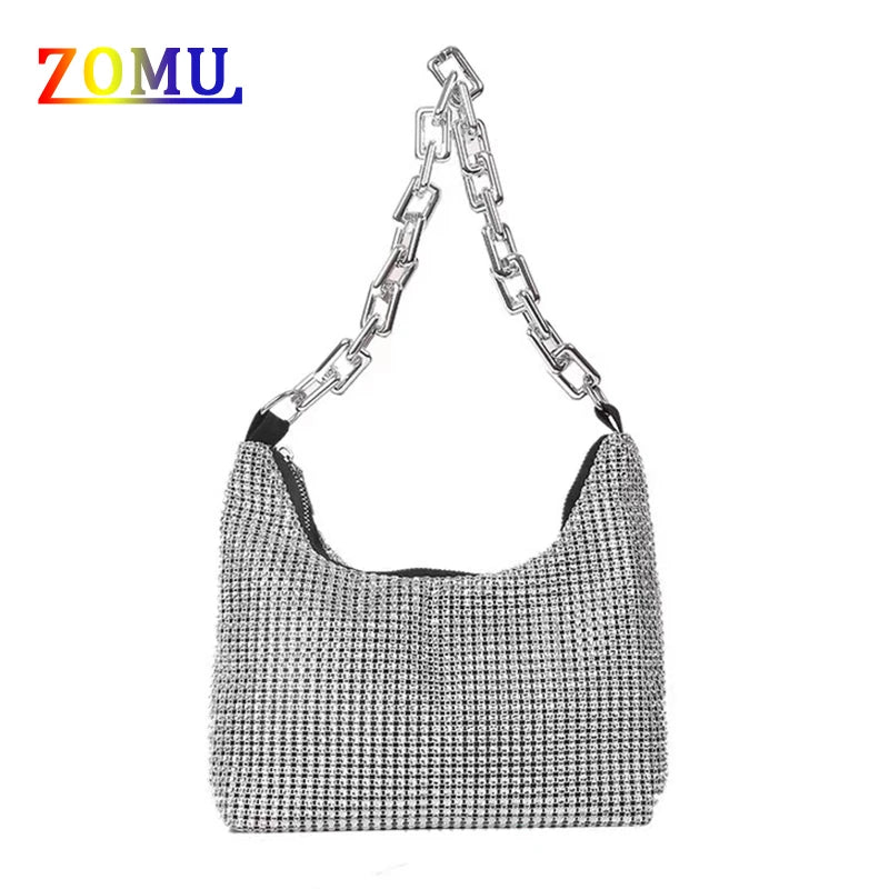 ZOMU Full Rhinestone Shoulder Bag PU Messenger Bag Ladies Tote Bag