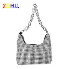 ZOMU Full Rhinestone Shoulder Bag PU Messenger Bag Ladies Tote Bag